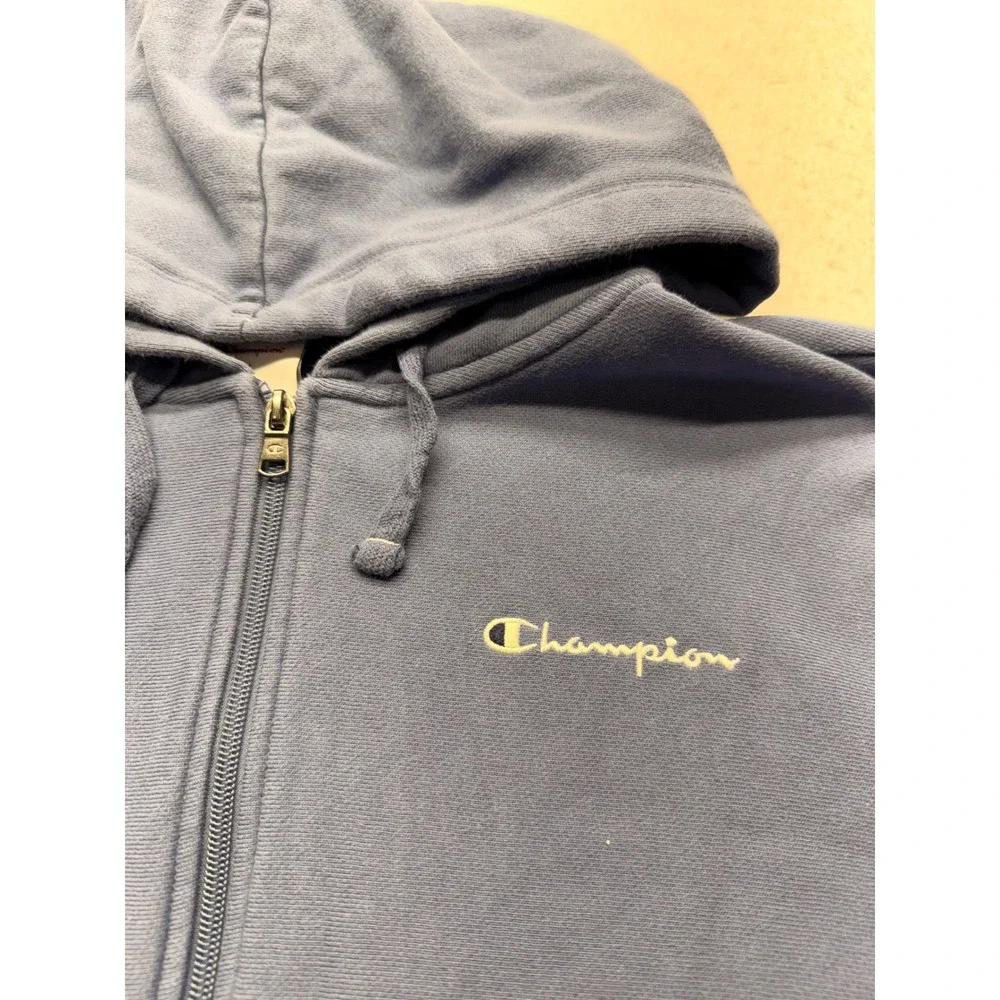 Champion USA Athletic Full Zip Cropped Hoodie Blue Fleece Sweatshirt Womens XL